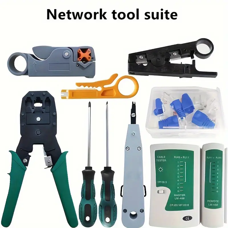 kit de réparation de réseau lan avec rj45, pince de sertissage, traceur de câble et jeu de serre-joints - équipement de test et de maintenance de câble ethernet portable professionnel - couleur , pile requise détails 1