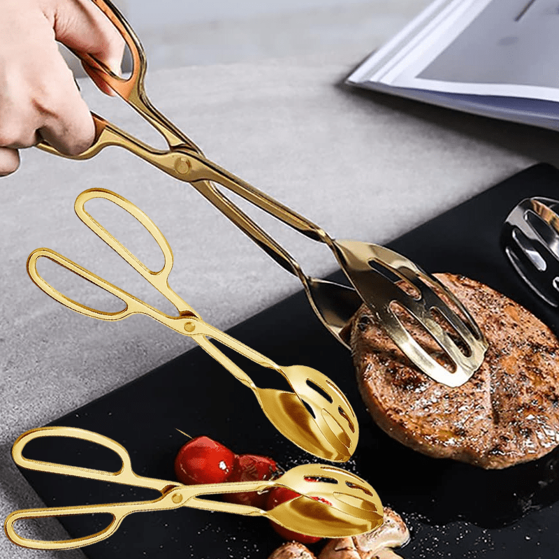 

2 Pack Gold Salad Tongs10 Inch Stainless Steel Kitchen Tongs For Serving Kitchen Scissor Tongs For Catering Bread Pastry Dessert Bbq Gold Color