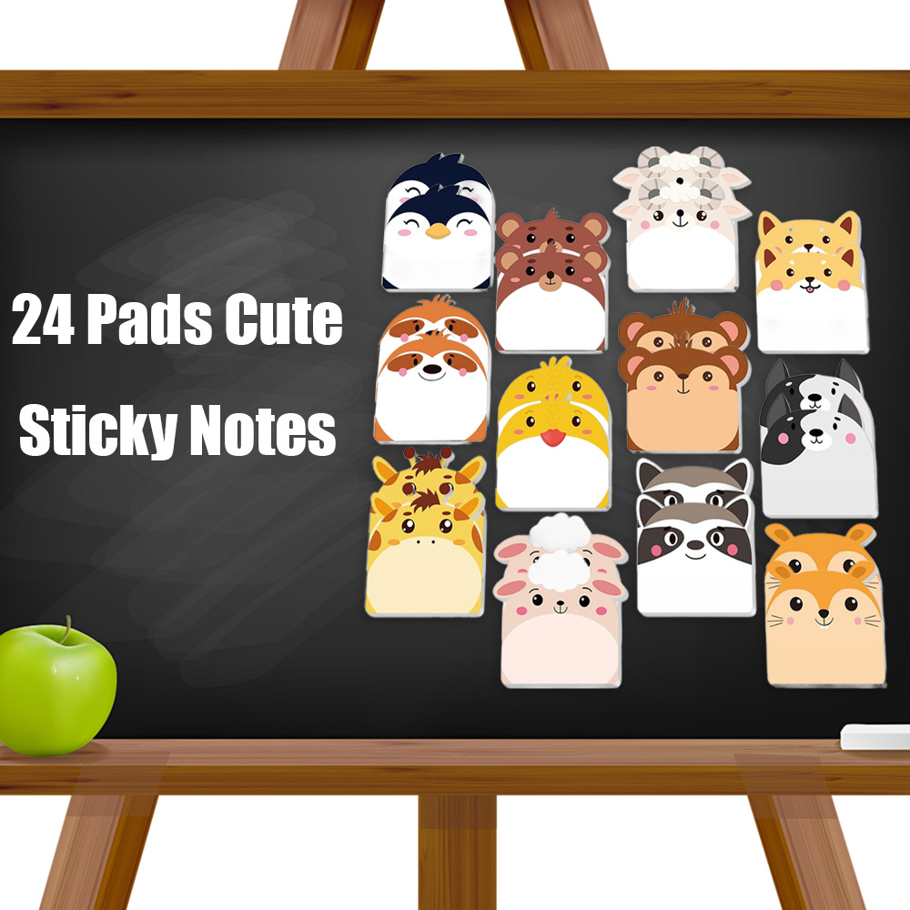 

24 Pack 12 Styles Interesting Cartoon Animals Notes Office Home Self-adhesive Notepads Memo Pad