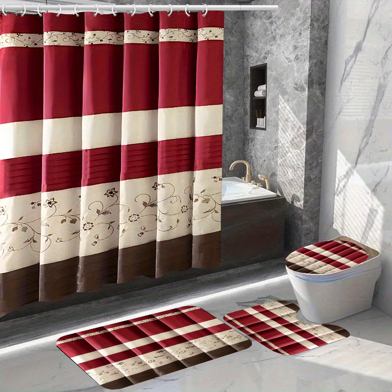 

1pc/4pcs Home Decor Shower Curtain Sets With 12 Hooks, Toilet Seat Cover Bathroom Mat Non-slip Rug Carpet Polyester Fabric Washable Curtain For Bathroom Accessories (open)