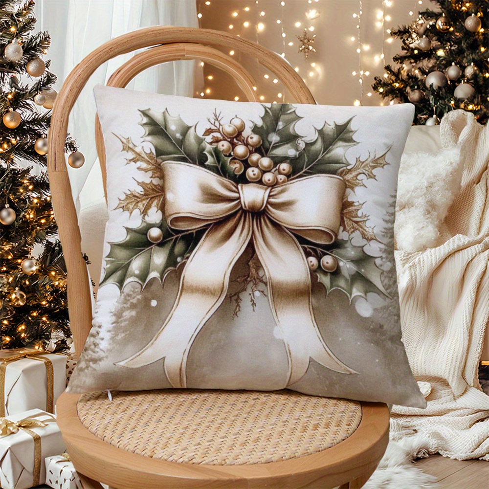 

Contemporary Christmas & Bow - 1pc, Knit , , , Washable, Cushion For Sofa, Bed, Car, Decor - Not Included