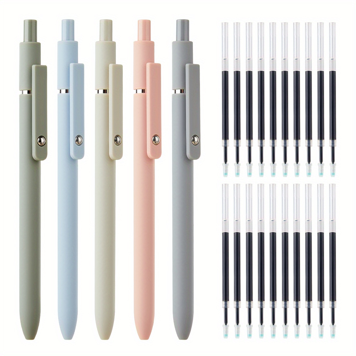 TEMU 25pcs Gel Pen Set - Includes 5 Retractable Pens And 20 Refills, 0.5mm Fine Tip, Quick- Ink, Smooth Writing For Journals, Notebooks, School,