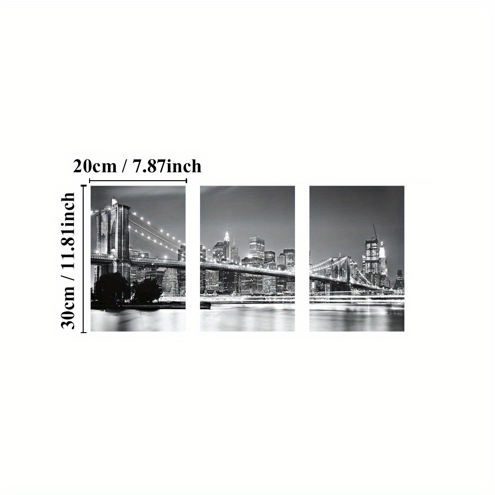 TEMU 2d Flat, 2d Flat, 3pcs Framed City Scenery Wall Art Set, Black And White Decorative Artwork, Scene Canvas Artwork Paintings, Modern Posters,