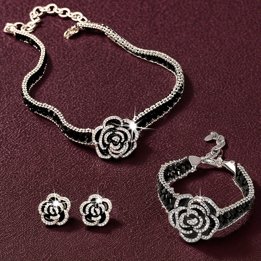 

3pcs Necklace, Bracelet, And Jewelry Set For Women, Rhinestones And Accents, For Or Evening , A For