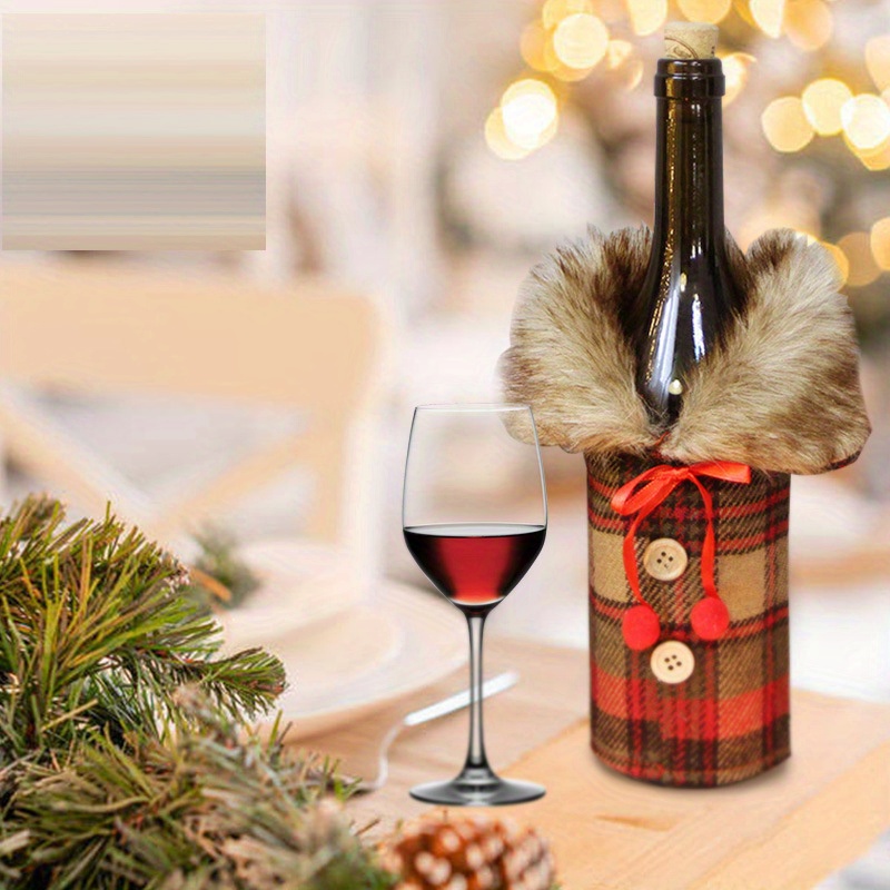 TEMU 1pc/2pcs Christmas Valentine's Day Table Decoration Supplies Red Wine Bottle Sleeve Holiday Couple Bottle Sleeve Christmas Plush Wine Sleeve