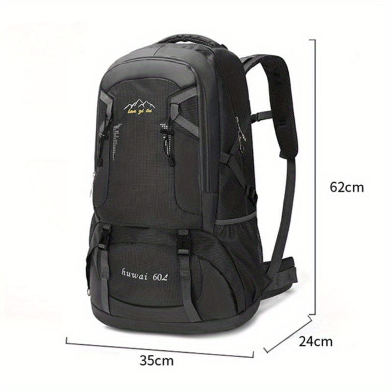 Image of Durable Nylon 60l Hiking Backpack, Large Capacity Outdoor Mountaineering Travel Bag, Couple Leisure Sports Shoulder Pack