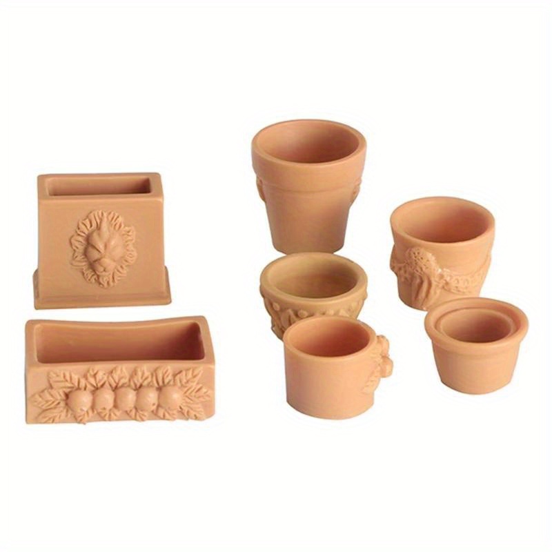 

Set Of 7 Collectible Miniature Flower Pots For A 1/12 Scale Dollhouse Fairy Garden Decoration.