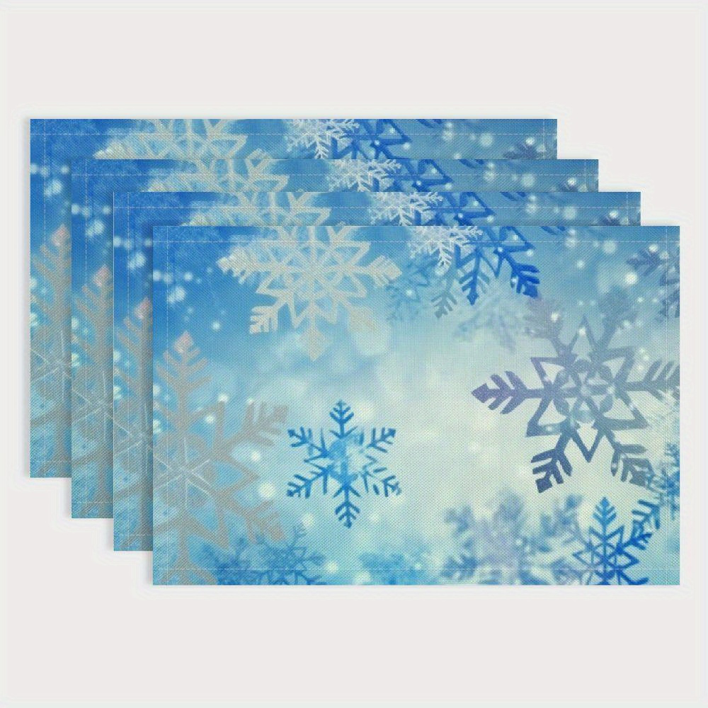 

4-pack Christmas Snowflake Table Mats, Hand Wash Only, Polyester Woven Rectangular Placemats For Kitchen, Party Decor, And Home Scene Decoration