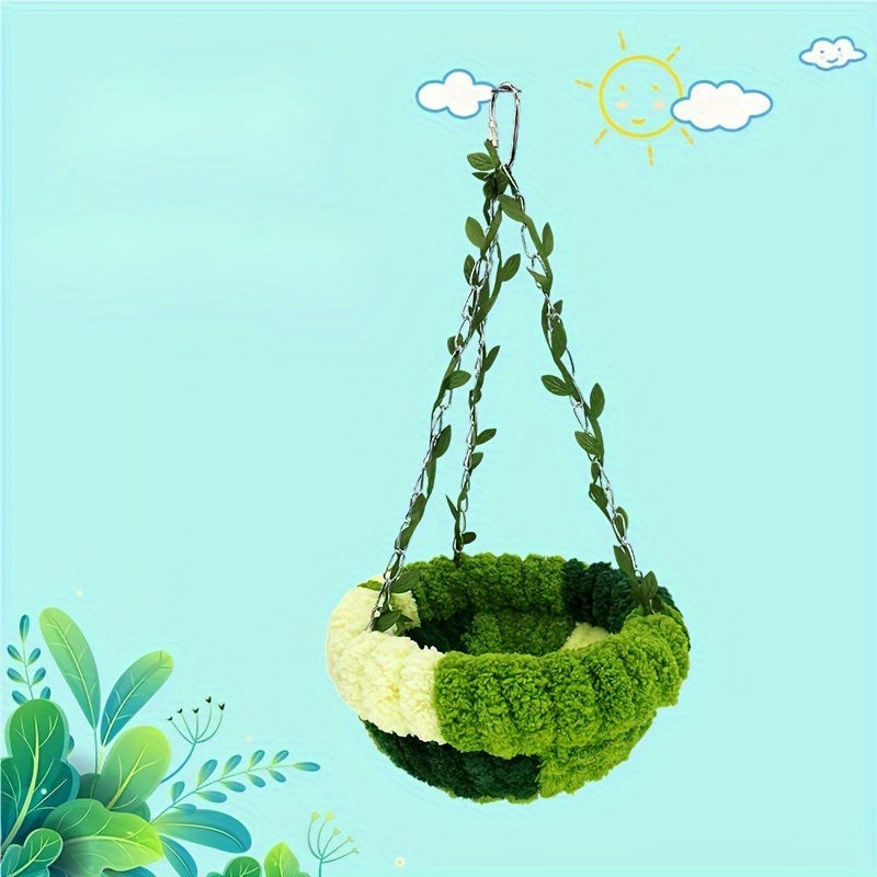 

1pc Plush Parrot Nest, Pet Mouse , Warm Hanging , Upholstered Swing Bed For Parakeets With Green Decorative Hanging Chain