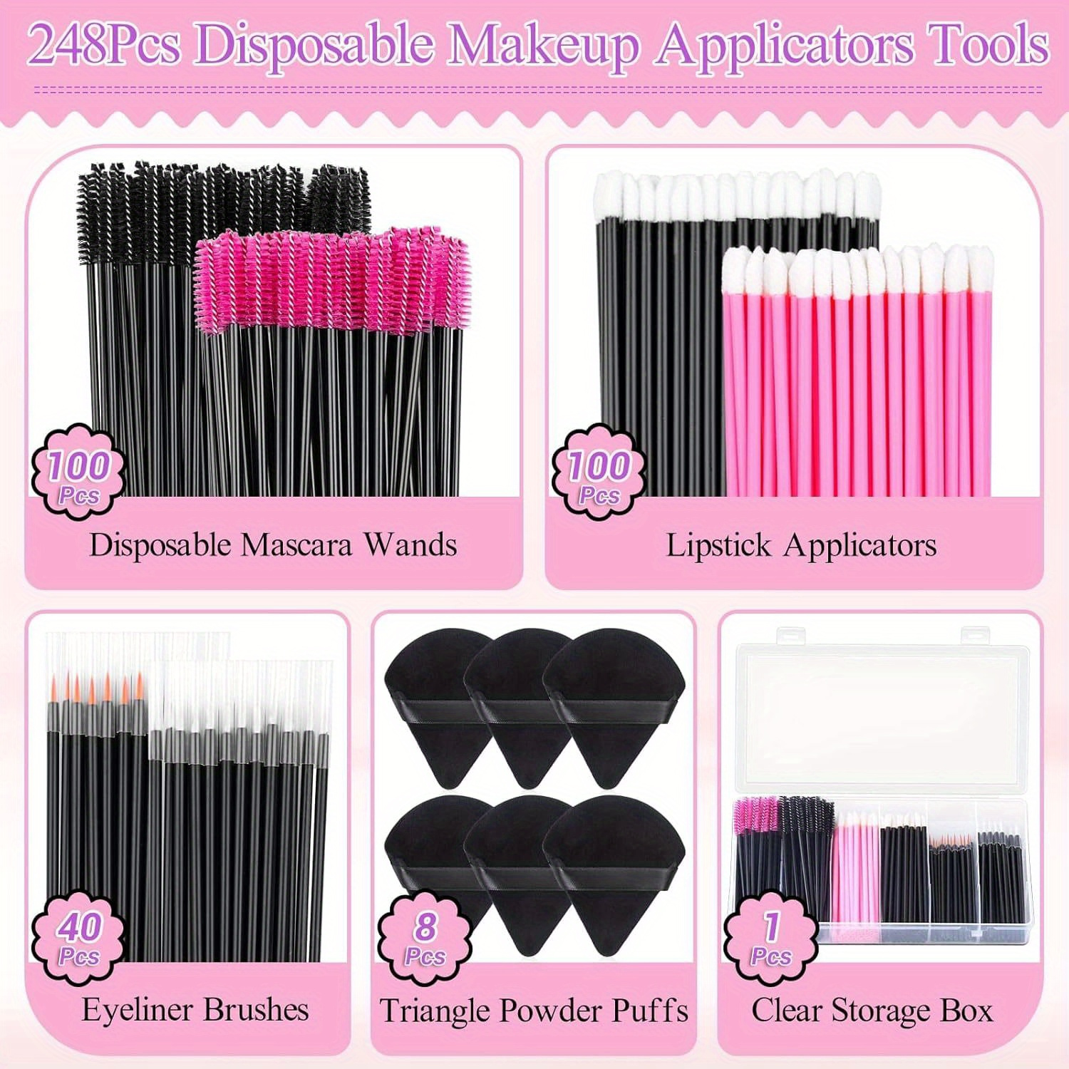 

248pcs Disposable Makeup Kit Organizer Box - , & Eyeliner Brushes, - No Needed