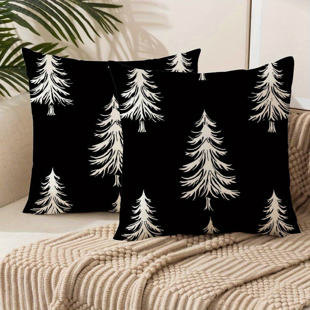 

2pcs Christmas Tree Throw Pillow Covers - Soft Plush, Zip Closure, Machine Washable For Sofa & Outdoor Decor, Best For Christmas