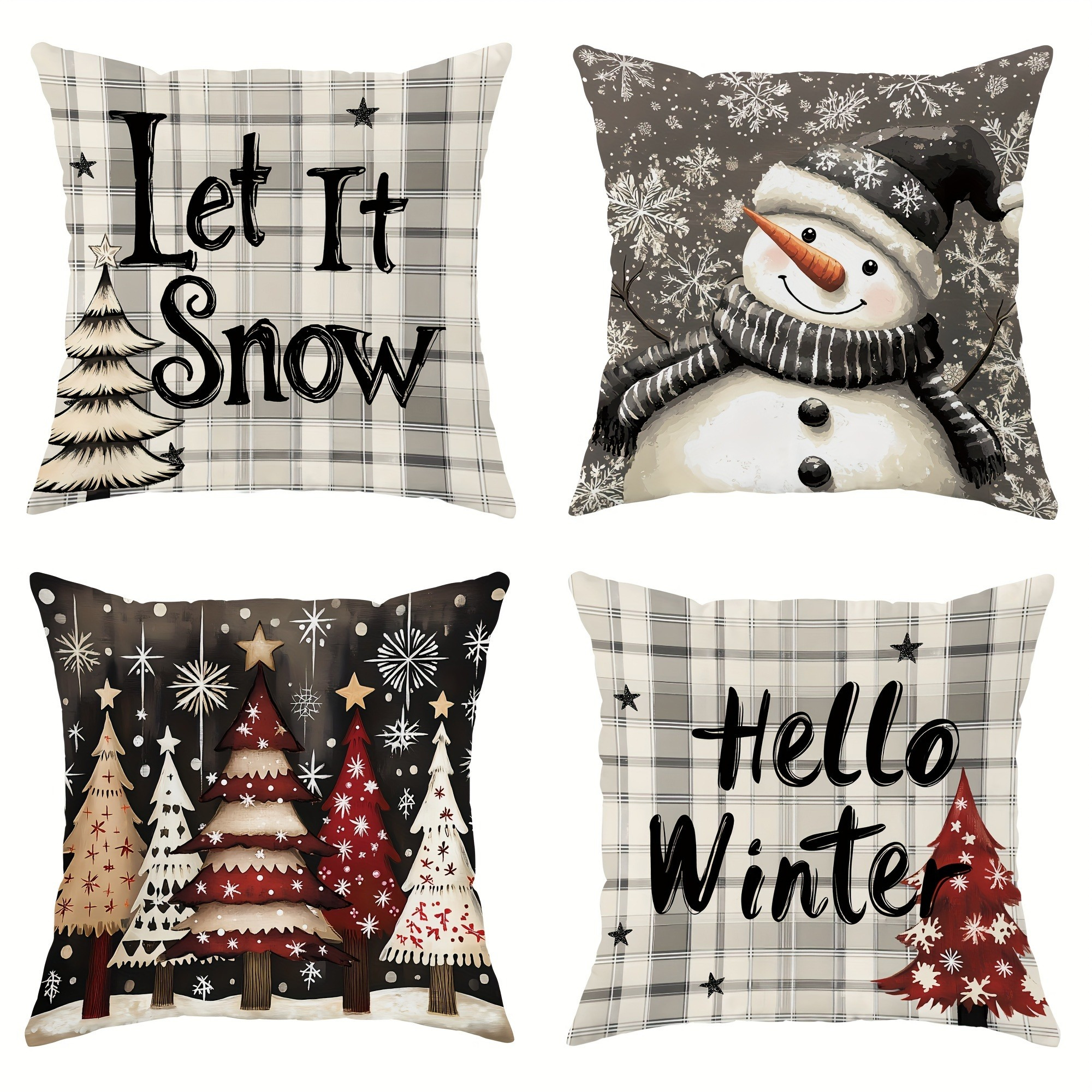 

4- Christmas Tree & Snowman , 18x18 , Decor, Comfortable - Cushion , Zippered, , , Printed, For Sofa,