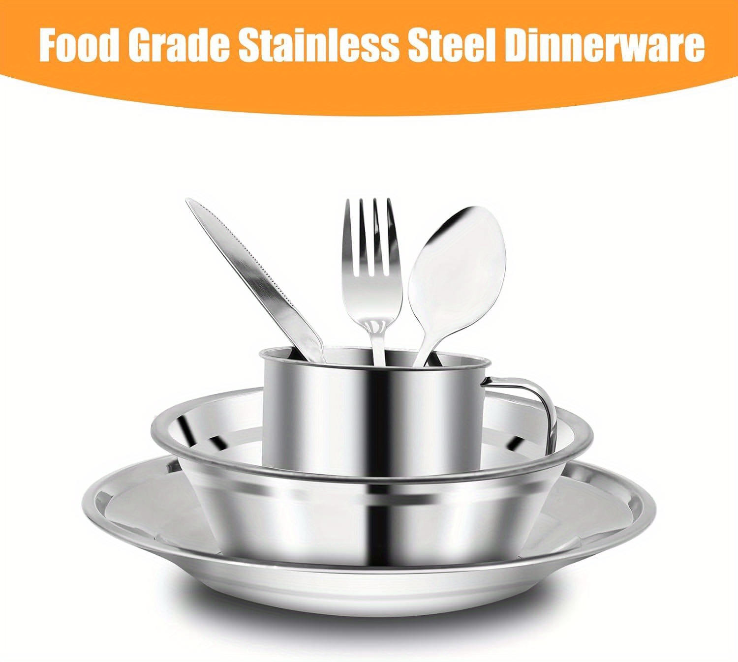 29pcs stainless steel camping kitchenware set 4 person tableware kit with bowls plates cups forks spoons knives portable and   for outdoor use details 3