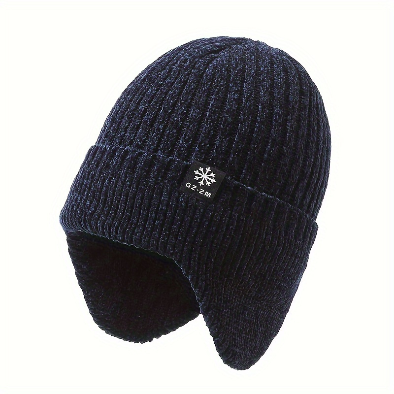 TEMU [customer ] Cozy Knit Beanie For Men - Winter With Ear Protection, Velvet Lined Thick Hat For Dad & , Black