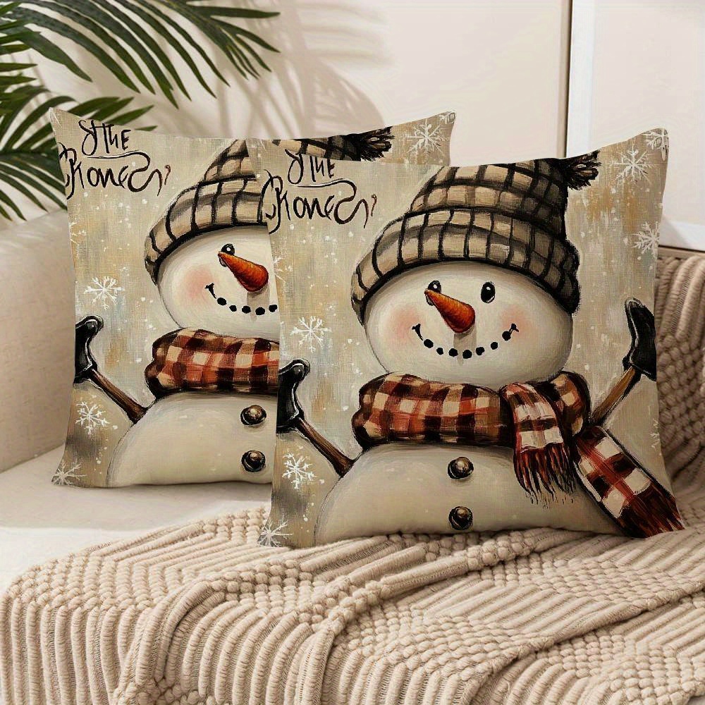 

2pcs Contemporary Style Snowman With Hat & Scarf Throw Pillow Covers, Short Plush Cases For Sofa, Living Room, Outdoor, Mixed Colors, Polyester, Zippered, Machine Washable