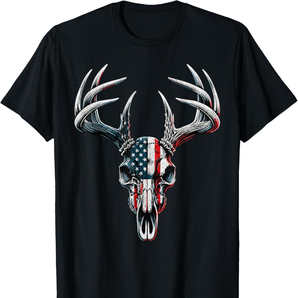 

Deer Hunting - American Flag On Buck Skull Men's T-shirt