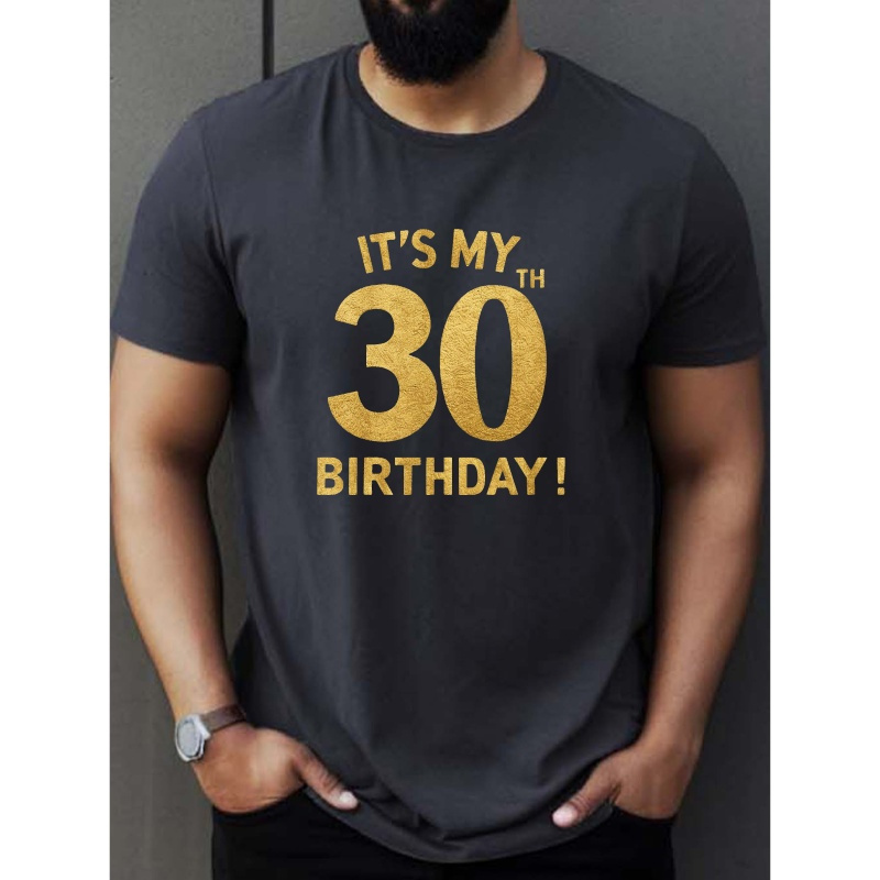 

Men's 30th Birthday Celebration Tee - Casual Short Sleeve, Polyester, Machine Washable, Round Neck With Geometric Print - Summer