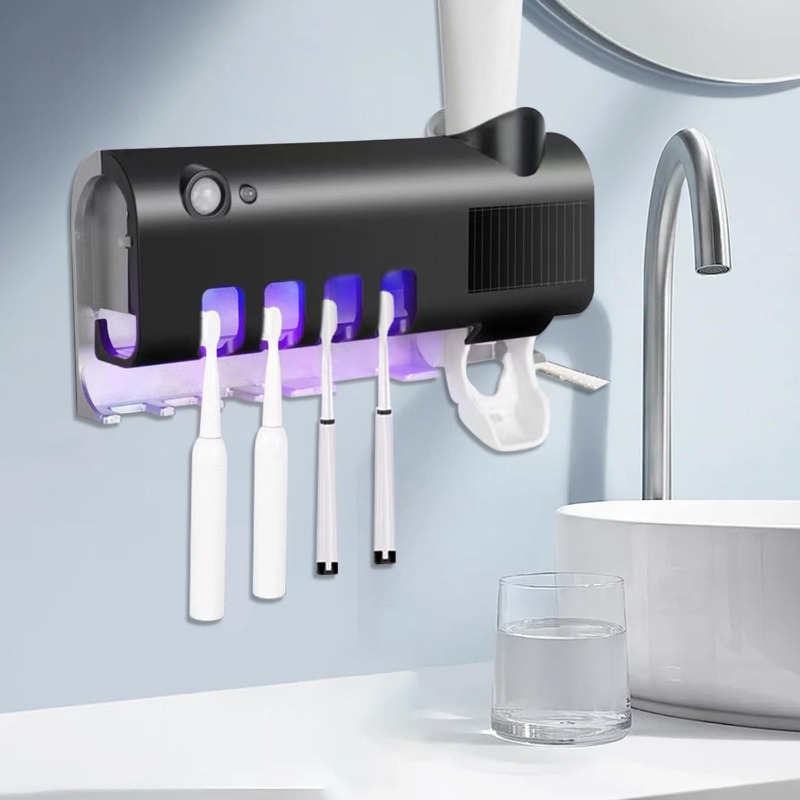 

2024 New Toothbrush , Intelligent 4-slot Toothbrush Holder, Solar-powered, Wall-mounted, Automatic Toothpaste Dispenser, Bathroom For Clean Teeth And Hygiene