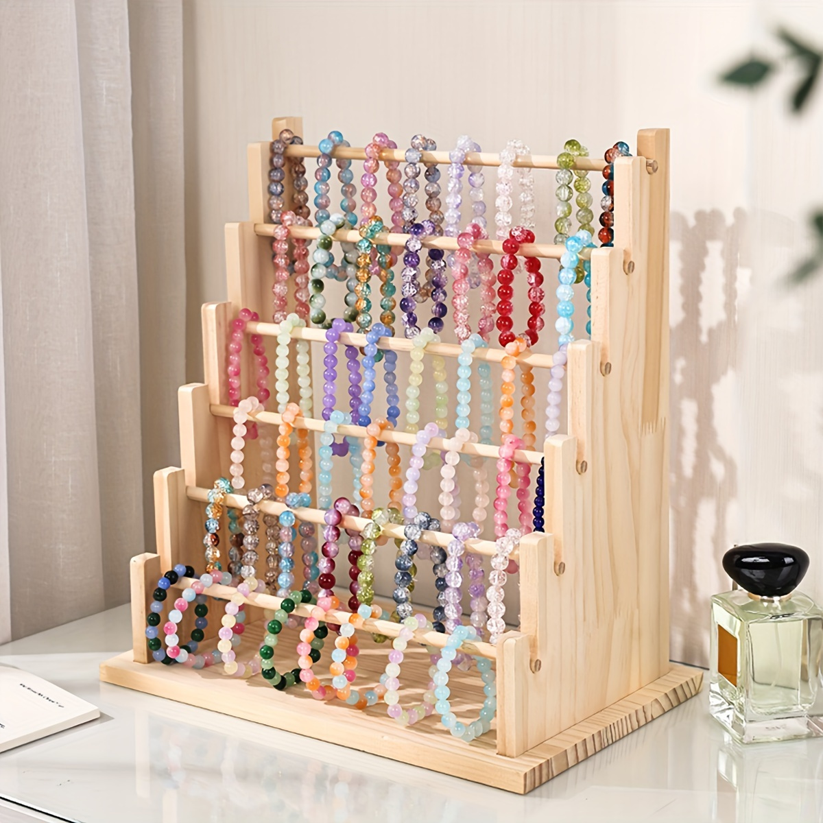 

6- Wooden Jewelry Organizer - Bracelet Display For Necklaces, - No Needed, Rectangle Stand For Organization