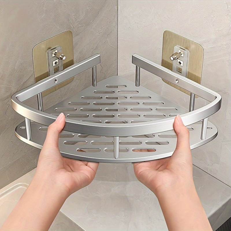 

1 Ensemble de paniers de douche sur tension en acier inoxydable, étagère d'angle murale pour le rangement de de bain, organisateur perçage pour les articles de toilette et les accessoires