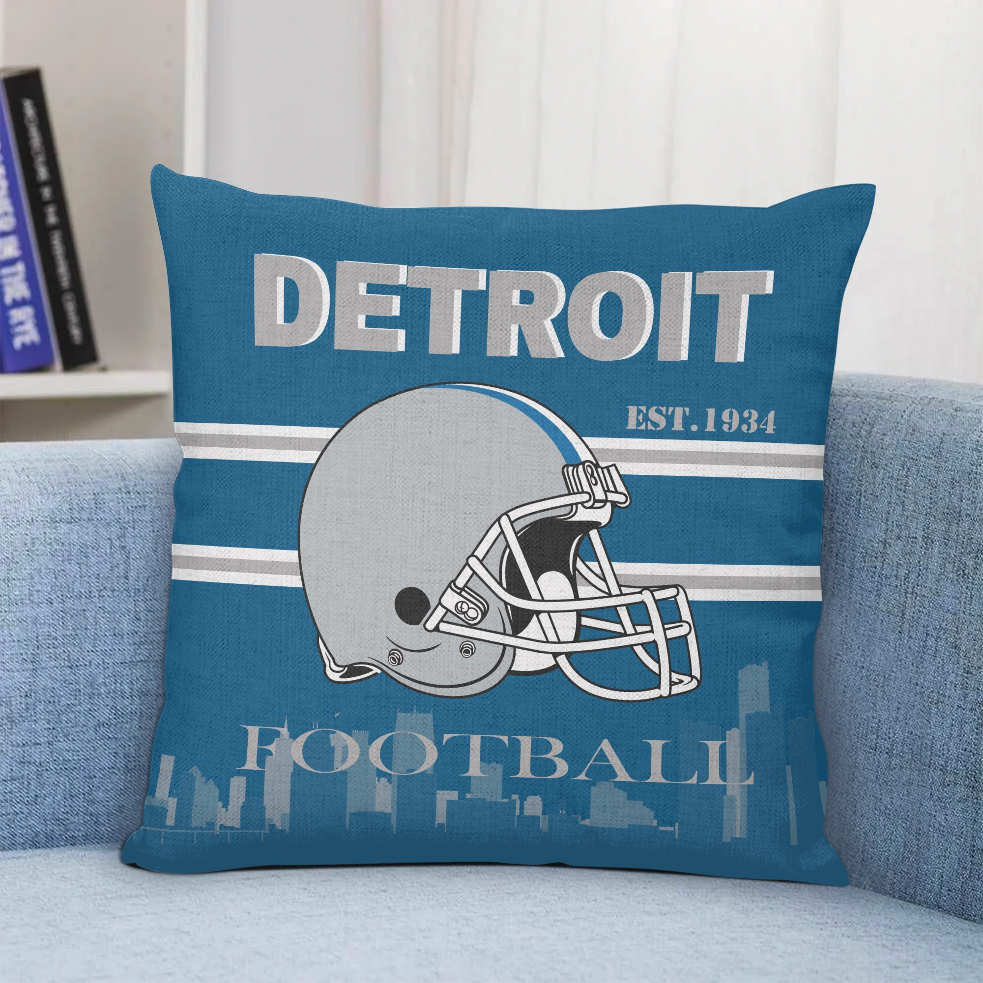 

1pc Detroit Football Square Throw Pillow Cover, Polyester Knit, Sports Themed For Home Decor, Personalized For Living Room & Bedroom