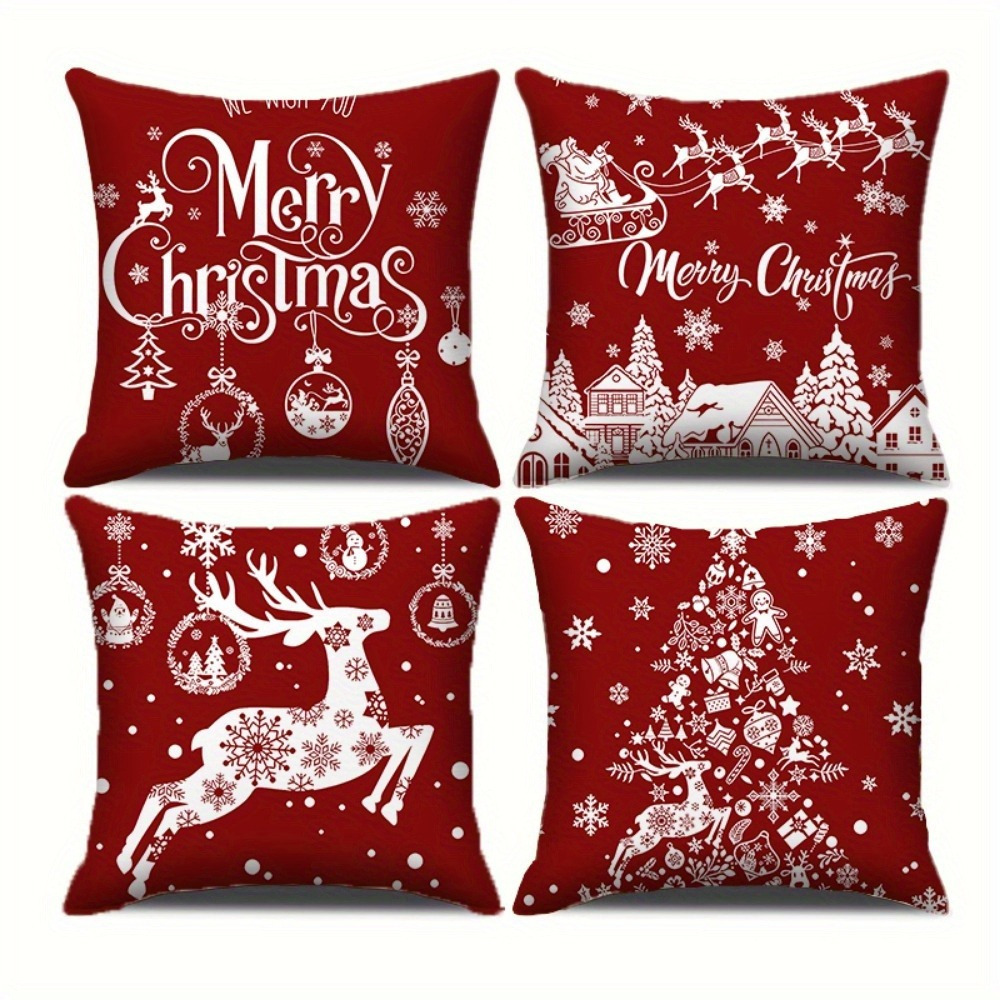 Image of 4pcs, Cute Santa Pillowcase, Christmas Home Decor, Comfortable Skin-friendly Cushion Cover, 18x18 Inches, Suitable For Living Room Sofas In Room Types, Zipper Closure, No Pillow Insert