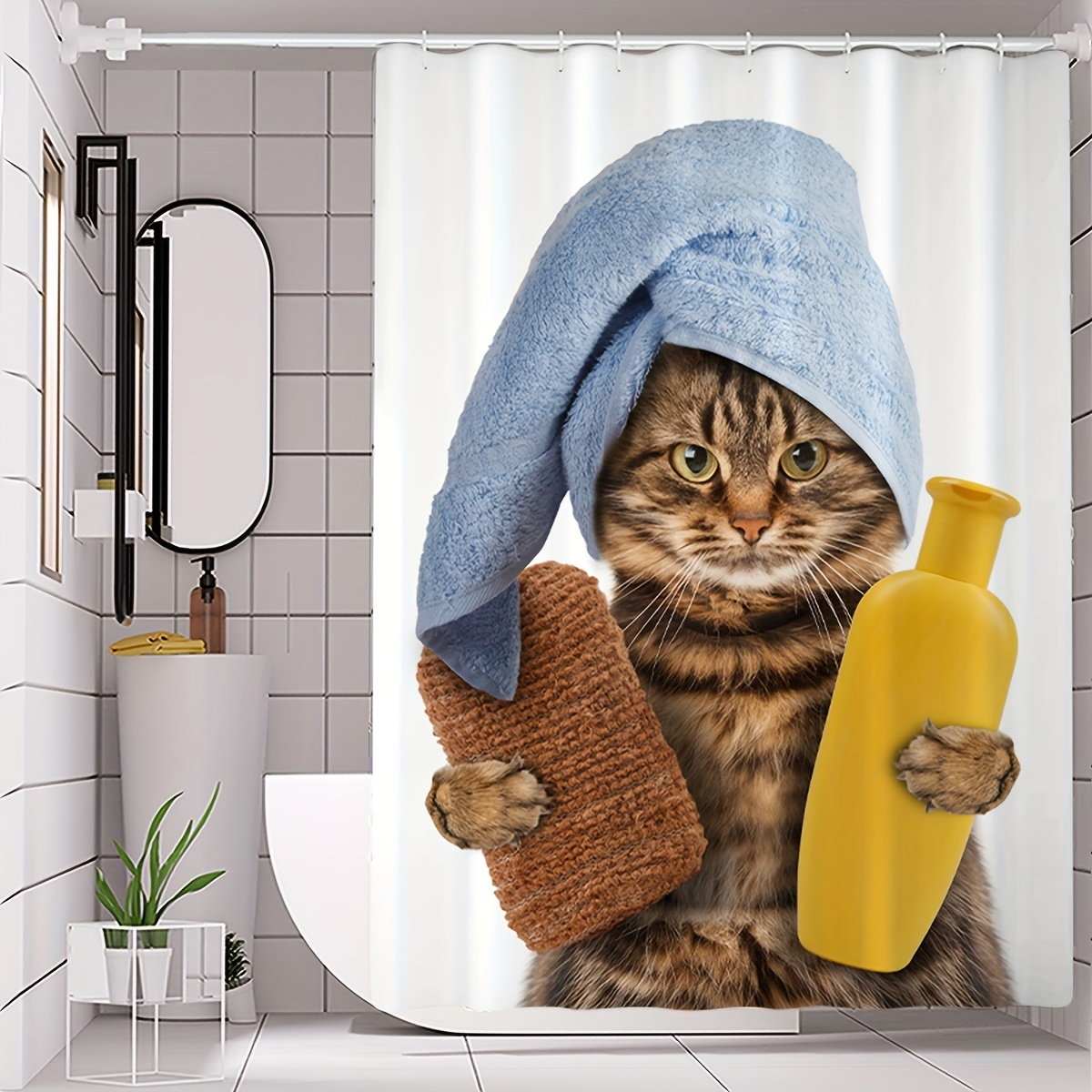 

1pc Cat Bath Divider Towel & Shampoo , Water- Bath Accessory, Washable - Bathroom Decor