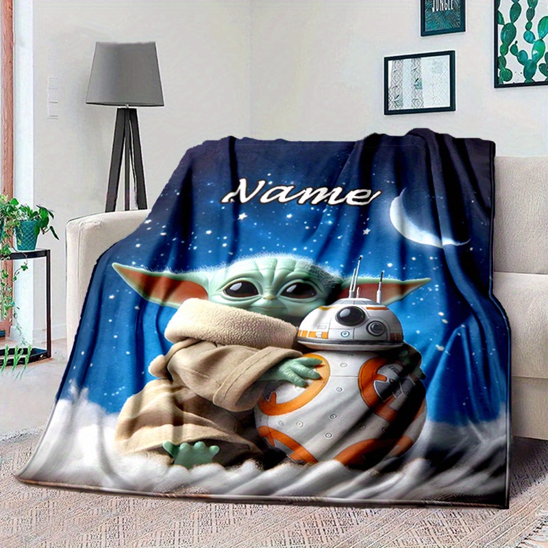 

Personalized 3d Name Printed Yoda Blanket - Soft, Warm Flannel Throw For Bed, Sofa, Picnic | Customizable Cartoon Design | Perfect Gift For Christmas & Birthdays, Best For Christmas