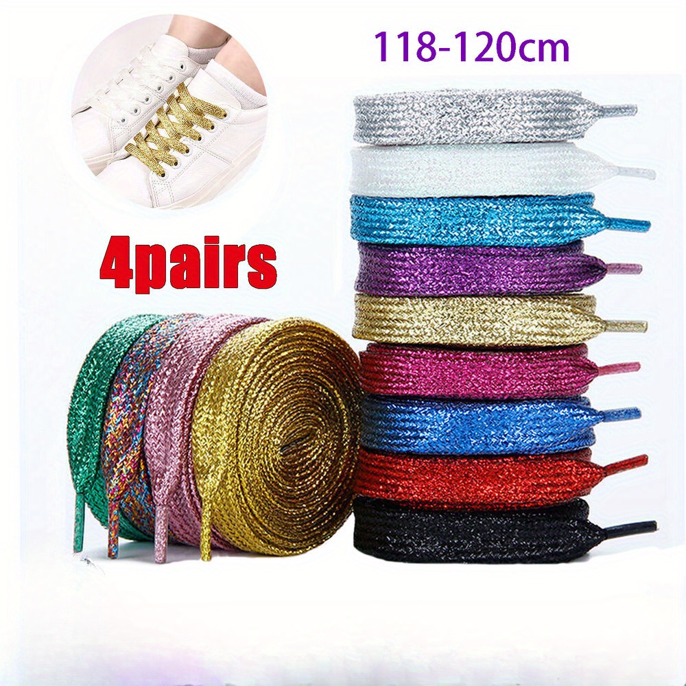 

4pairs Glitter Sparkle Flat Shoe Laces Flat Shoelaces Lace Metallic Flat Glitter