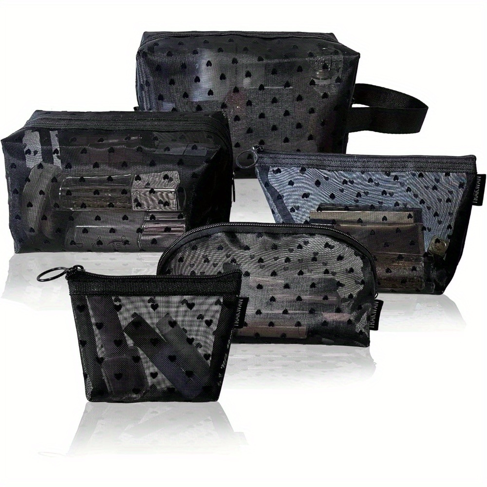 5pcs Mesh Makeup Bag Portable Toiletry Bag Travel Mesh Cosmetic Bag Black Breathable Mesh For Accessories Organizer