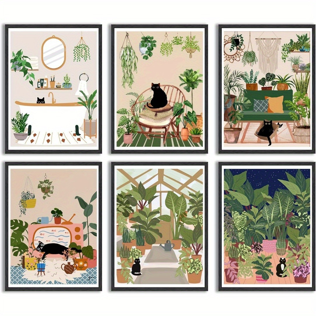 TEMU 6 pièces d'art mural vintage, cadre de et de plantes vertes, décoration rétro et , affiches pour , à coucher et de bain, 8x10 pouces