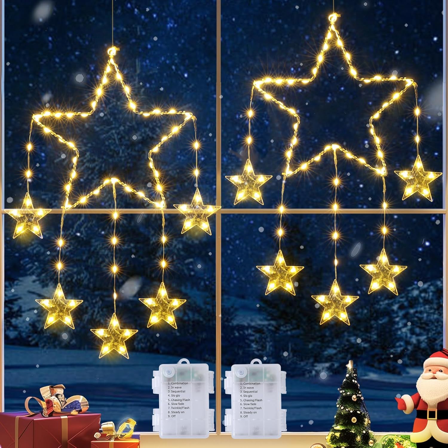 

2pcs Quntis Led Christmas - 2pack Decoration Battery Operated 8modes Hanging Xmas For Decor