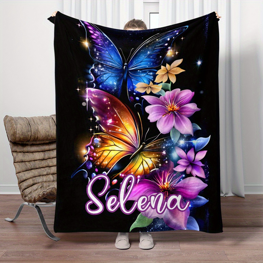 

Personalized "" & Floral Blanket - Soft Lightweight Flannel Throw, Ideal For Sofa, Bed, Travel, Camping - Vibrant Fleece In Multiple Sizes, Wearable Blanket