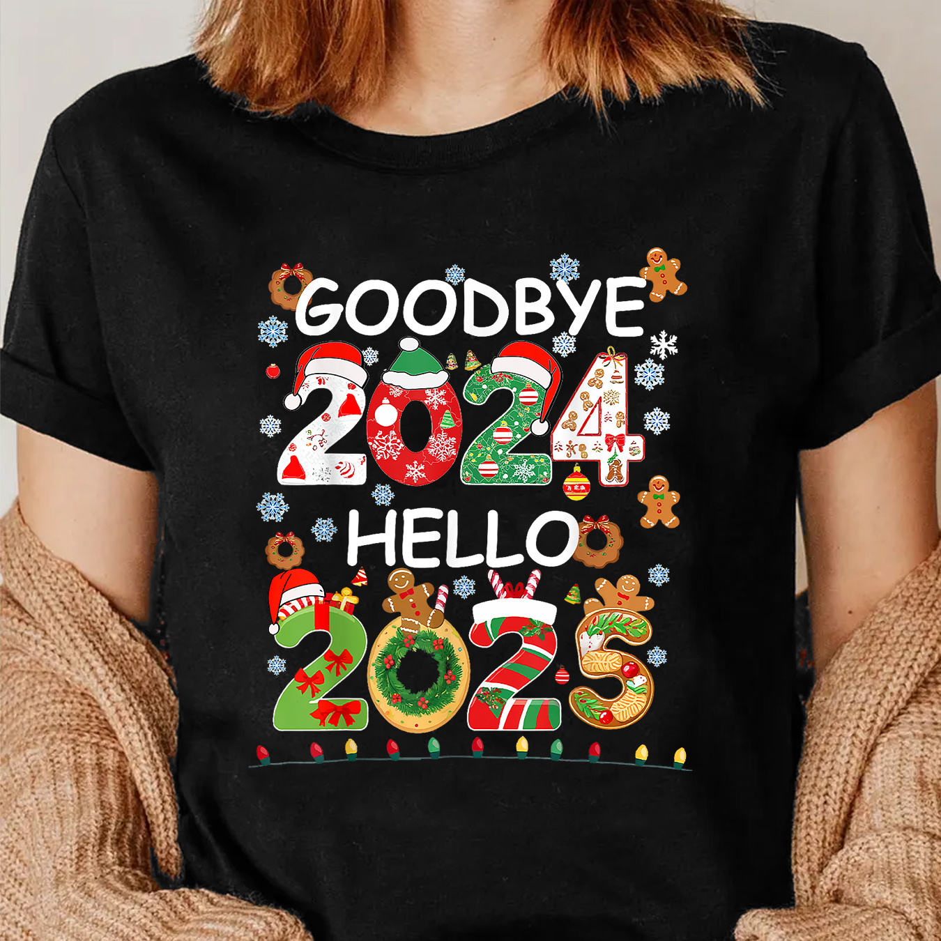 

2024, 2025 A New And Christmas Printed T-, Round -sleeved Top, Women's Clothing