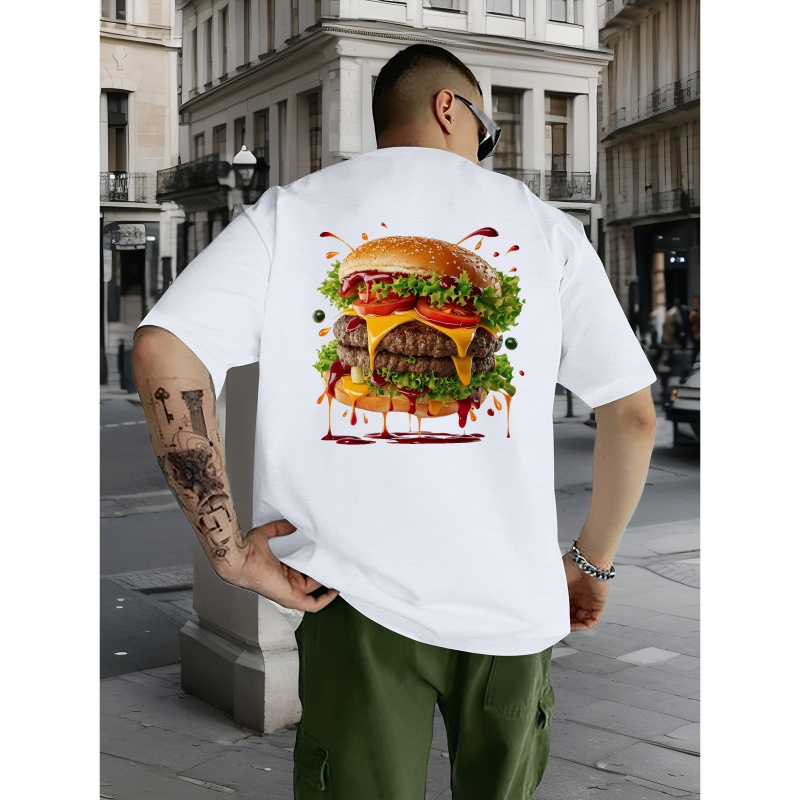 

Men's Summer Casual Tee - Burger Print, Short Sleeve, Crew Neck T-shirt | Breathable Polyester, Machine Washable | Fashionable & Comfortable