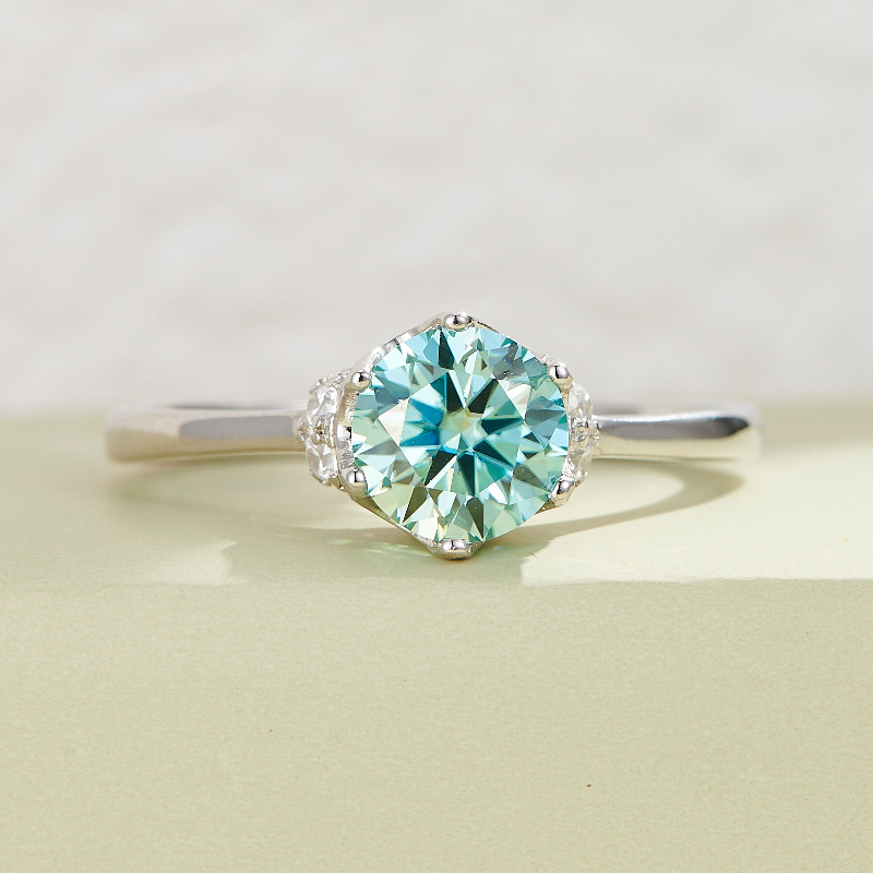 Women's 1 Carat Round Blue-Green Synthetic Moissanite Ring