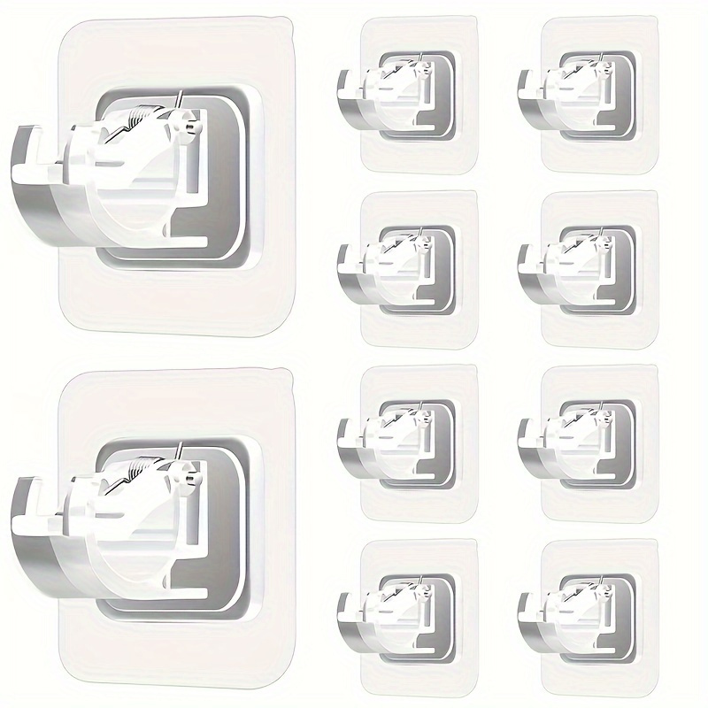 TEMU 10pcs No-drill Curtain Rod Holders - Self-adhesive, Nail-free Wall Mount Brackets, Transparent With White Screw, Home & Hotel, Utility Hooks