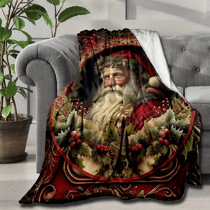 

1pc Christmas Blanket - , 100% Polyester, , , Blanket For Bed, Sofa, Camping, - For Christmas, Halloween, , 's & Day