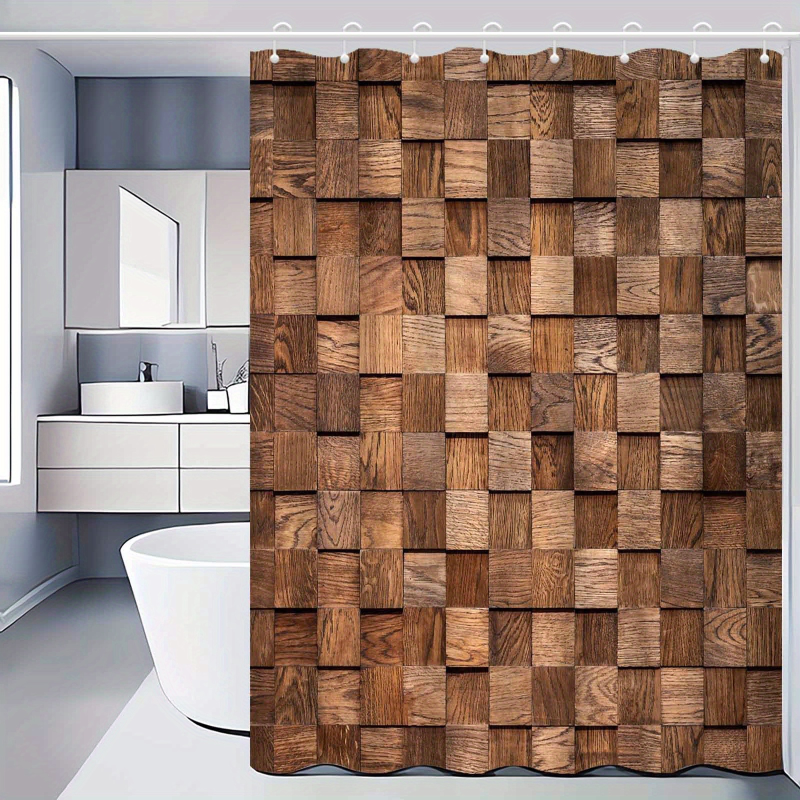 

Vintage 3d Wood Grain Shower Curtain - Waterproof & , Includes Hooks, Machine Washable Polyester Bathroom Decor