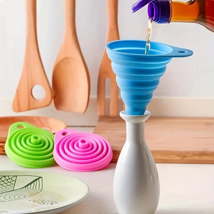 1pc FlexiFunnel Collapsible Silicone Funnel - Flexible & Space-Saving Design for Kitchen & Restaurant Use - Ideal for Pouring Liquids, Jams, Beans - Random Color