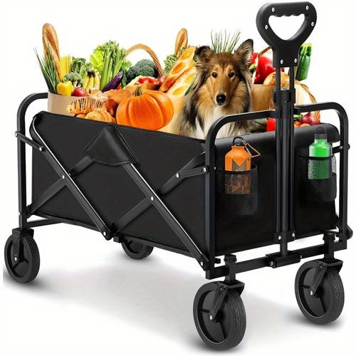 heavy duty collapsible wagon cart 450lbs 330lbs capacity black stainless steel with side pockets groceries large foldable wagon