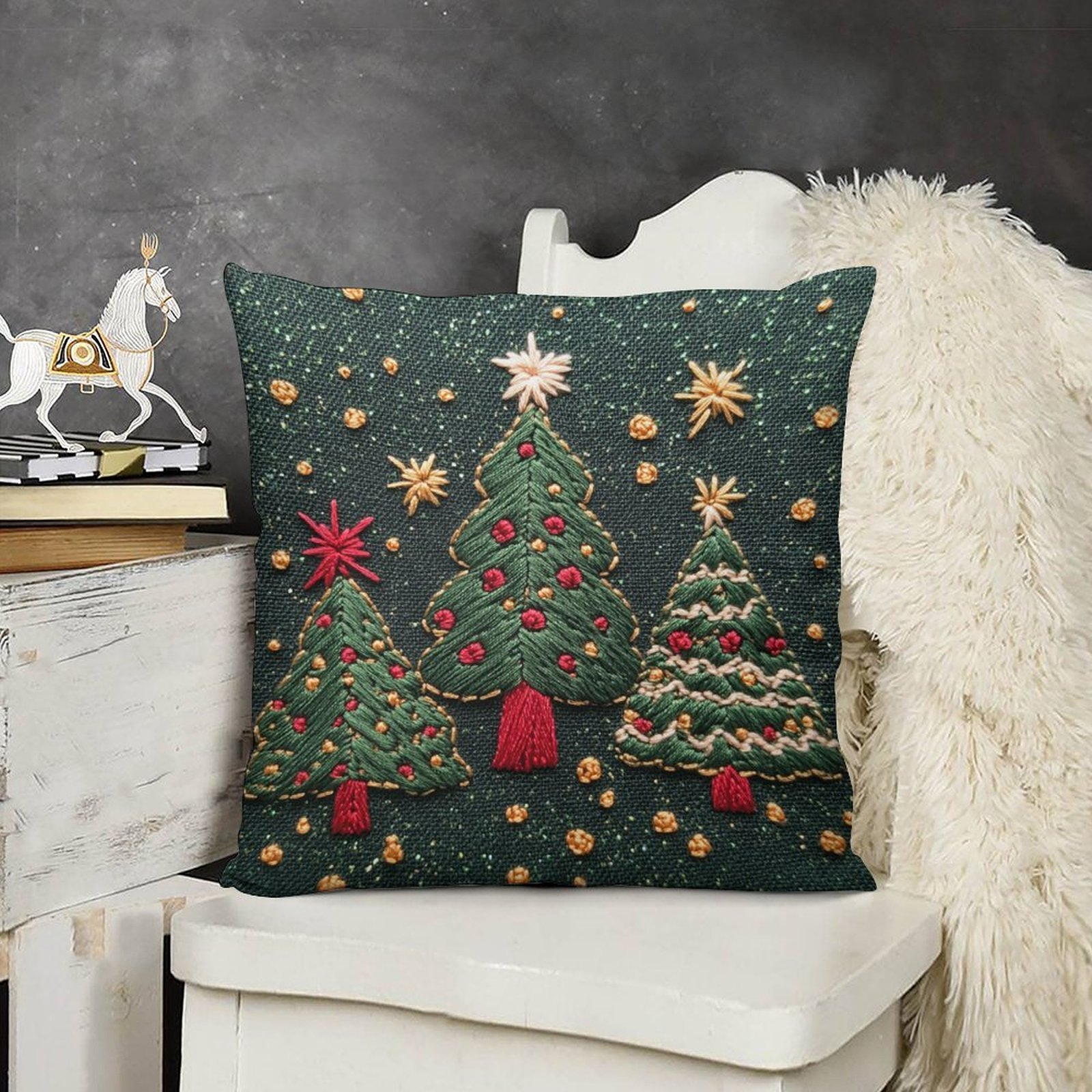 

Super Soft 18x18" Plush Throw Pillow Cover - With White Snowflakes, Christmas Decor, Sofa, Bed, And Porch (pillow Not Included), Best For Christmas