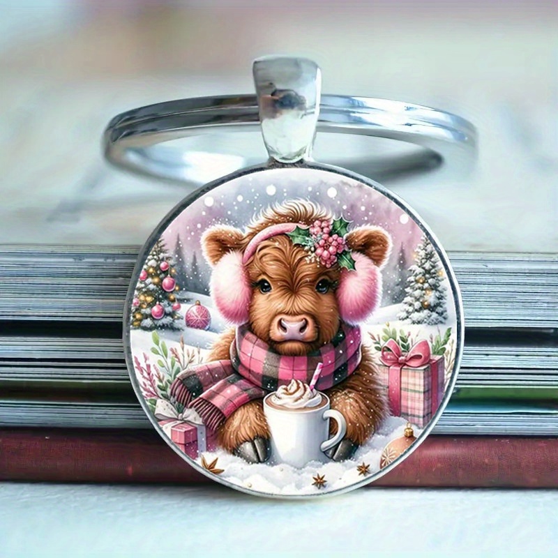 

1pc Cow Keychain, Zinc Alloy, Christmas , Men' , For & Christmas Gifts