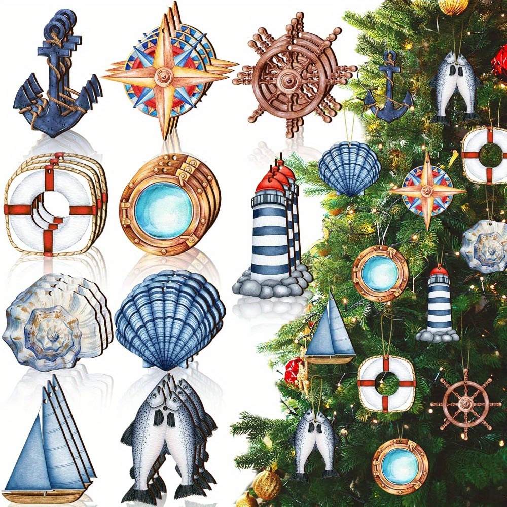 

Christmas Decorations Wooden Hanging Decoration Wooden Summer Decorations String For Accessories (sailing , 30pcs)