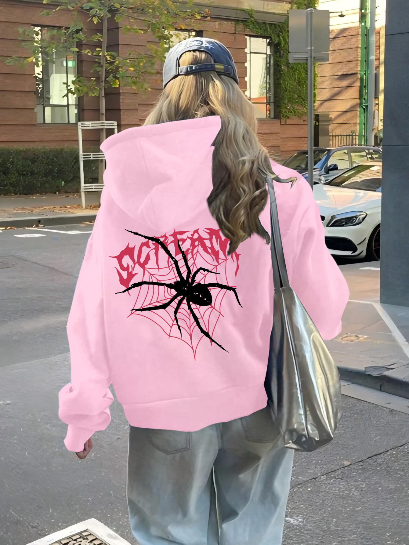 womens vibrant pink spider letter graphic zip hoodie jacket - Temu Bahrain