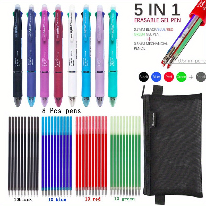 

Ensemble de 49 Stylos Gel Effaçables - 5 Couleurs (Rouge, Noir, Vert, Bleu) avec Recharges & Étui de Transport, Pointe Fine de 0.5mm, Idéal pour les Fournitures de Bureau & Emballage Cadeau