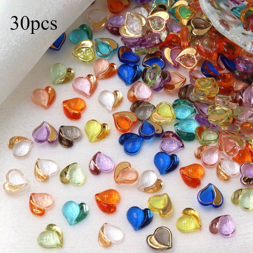 30pcs Resin Colorful Penh Heart Synthetic Gemstone Flat Back Rhinestone Applique Diy Wedding Nails Accessories Or Phone Case Decoration