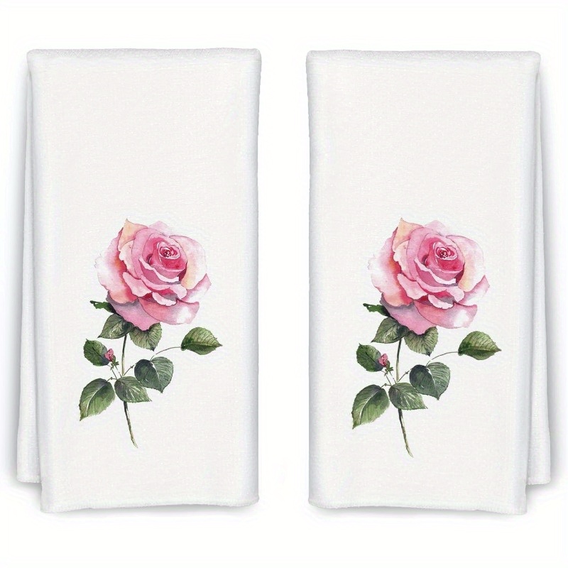 TEMU 2pcs Kitchen Towels - 18x26 Inch, Decorative Floral Dish Cloths For Home & Bathroom, Machine Washable Polyester