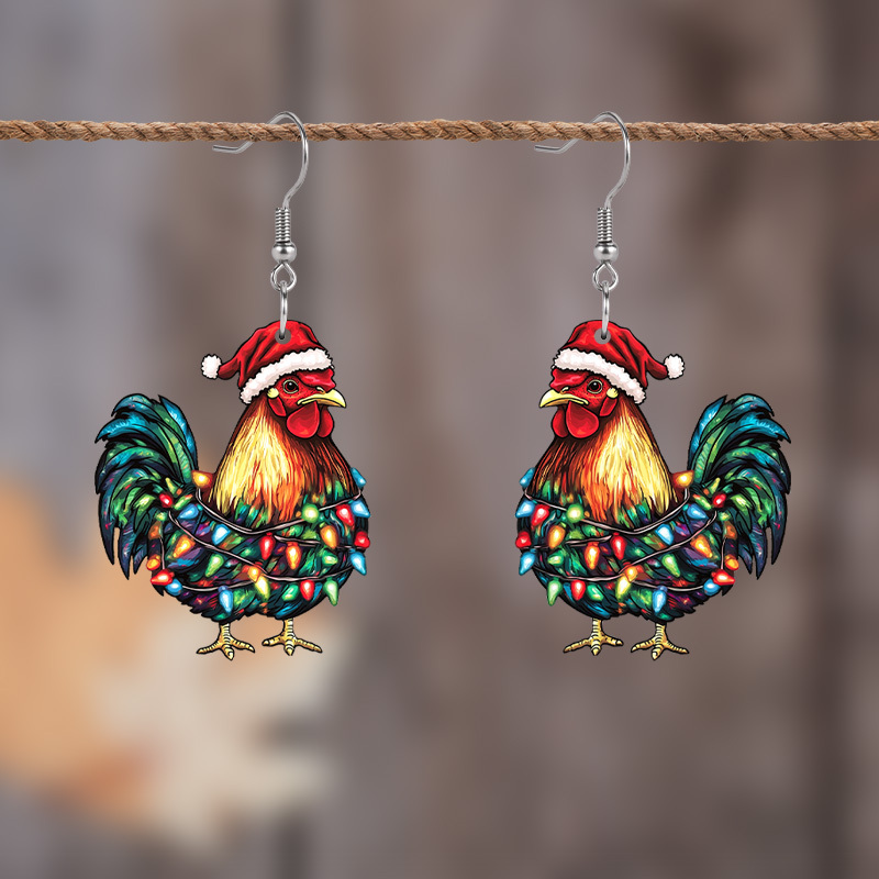 

This Link Sends Christmas Cartoon Double-sided Rooster Pattern Acrylic Earrings Christmas Hat Rooster Double-sided Pattern Earrings Jewelry Gift For Women