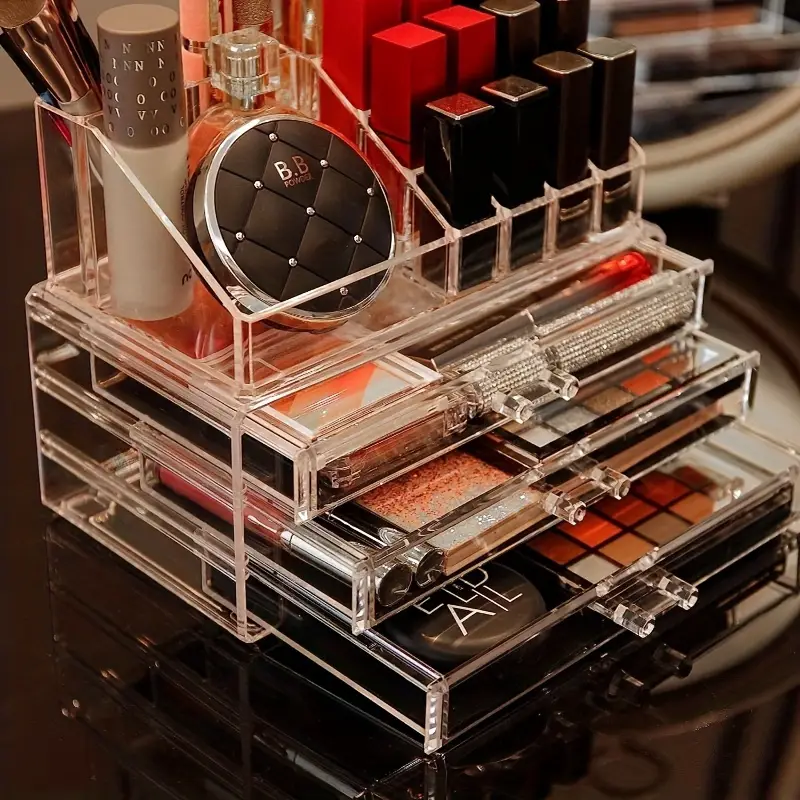 2pcs set acrylic jewelry and cosmetic storage boxes contemporary style multipurpose rectangle organizer with drawers stackable transparent dressing table accessory no electricity needed jewelry boxes Product details 2